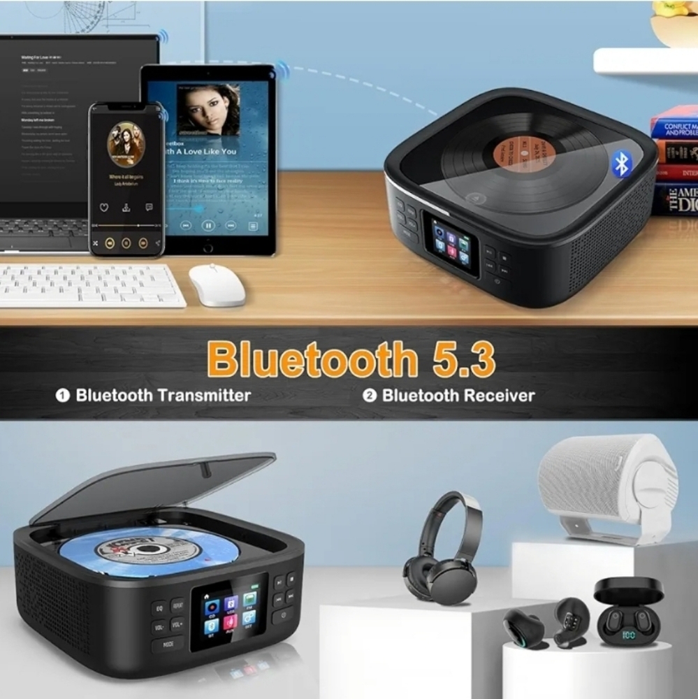 Portable CD Player Bluetooth,Desktop CD Player with Bluetooth Music Boombox Port - Picture 6 of 7